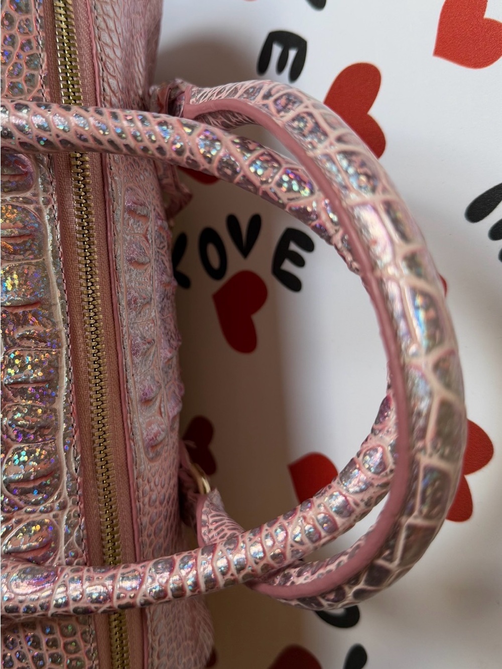Brahmin Pixie Dust Stacy Satchel Limited Edition Pink Sparkle EUC FIRM - Picture 10 of 16